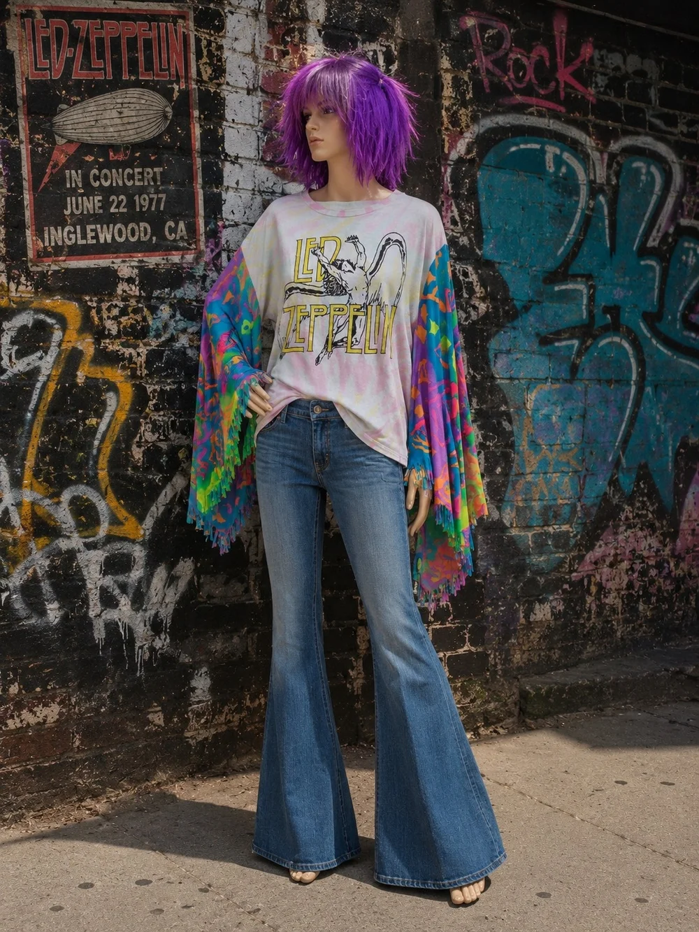 Vintage Upcycled Led Zeppelin Poncho One Of A Kind - Picture 1 of 5
